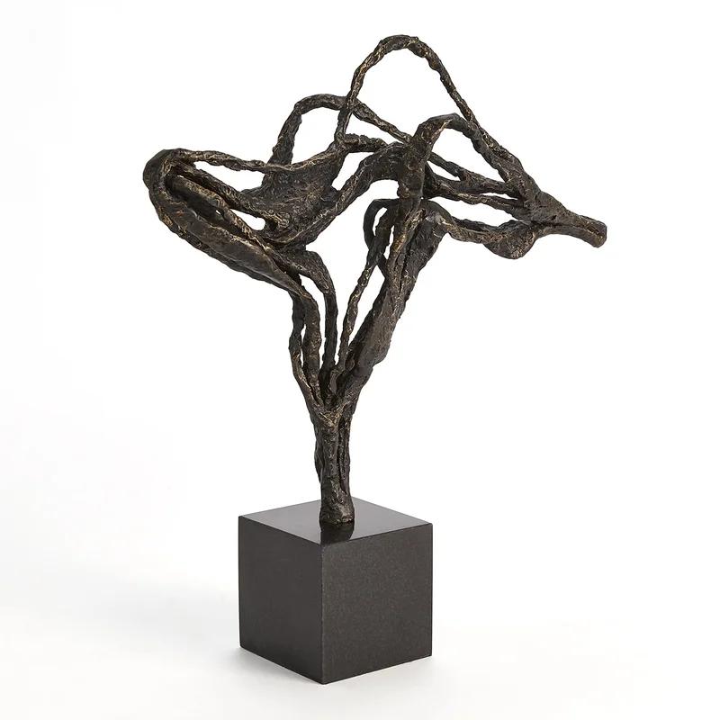 Bronze and Gold Abstract Metal Sculpture with Marble Base