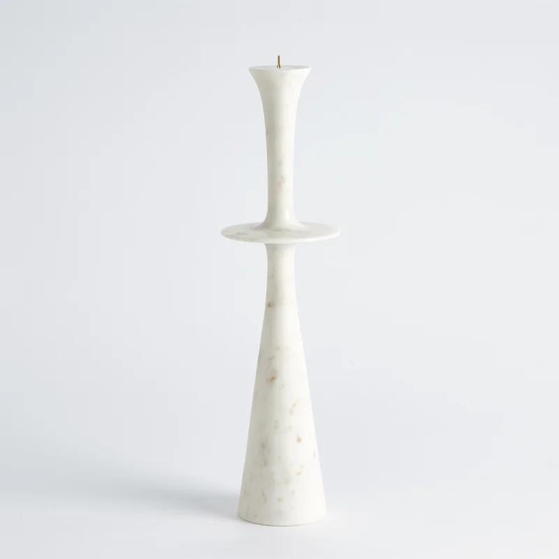 Elegant White Marble Centerpiece Candle Stand with Iron Spike