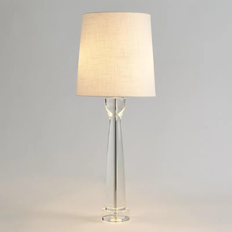 Contemporary Crystal Column 36" White Linen Shade Lamp