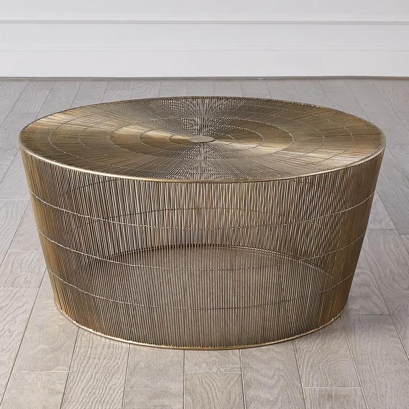 Elegant Antique Brass Round Coffee Table by Studio A