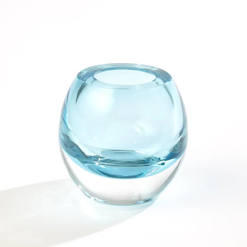 Blue Hand Blown Glass Votive Candle Holder