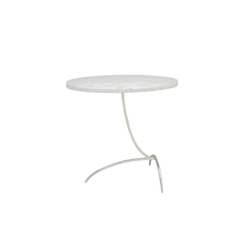 Elegant Oval Clam Stone & Silver Gilt Iron End Table