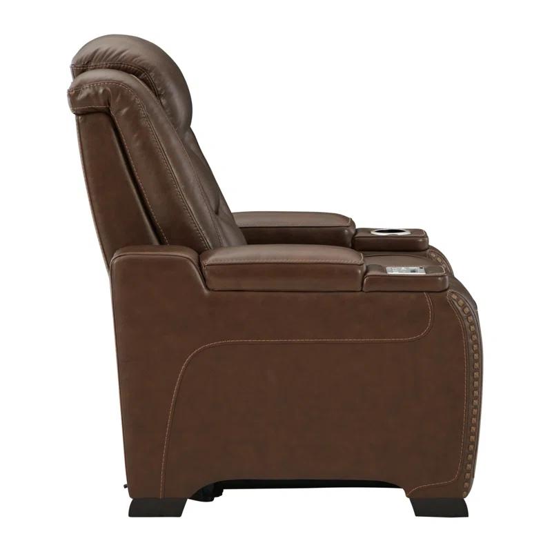 Contemporary Brown Leather Power Recliner with USB Charging