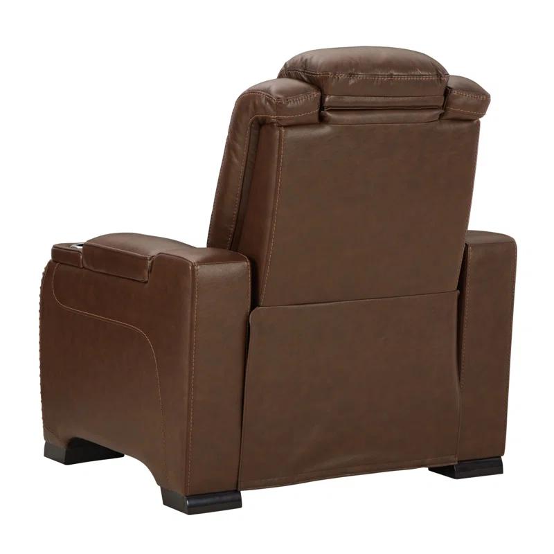 Contemporary Brown Leather Power Recliner with USB Charging