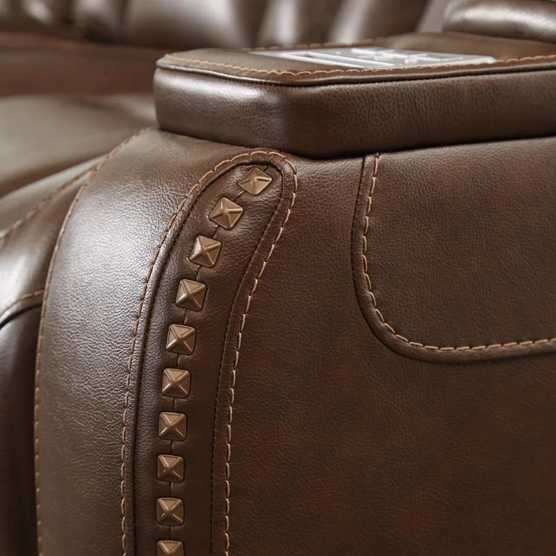 Contemporary Brown Leather Power Recliner with USB Charging