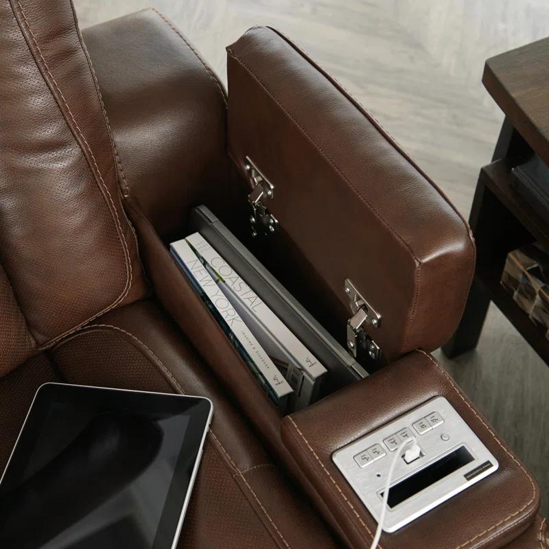 Contemporary Brown Leather Power Recliner with USB Charging