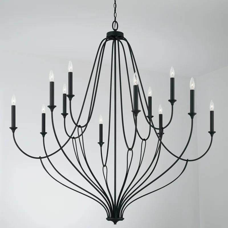 Bentley Black Iron 12-Light Tiered Chandelier