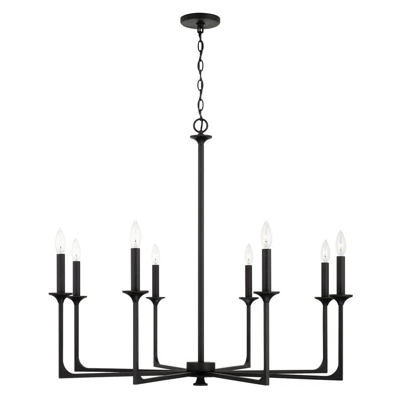 Clint Transitional Bold 8-Light Black Iron Candle Chandelier