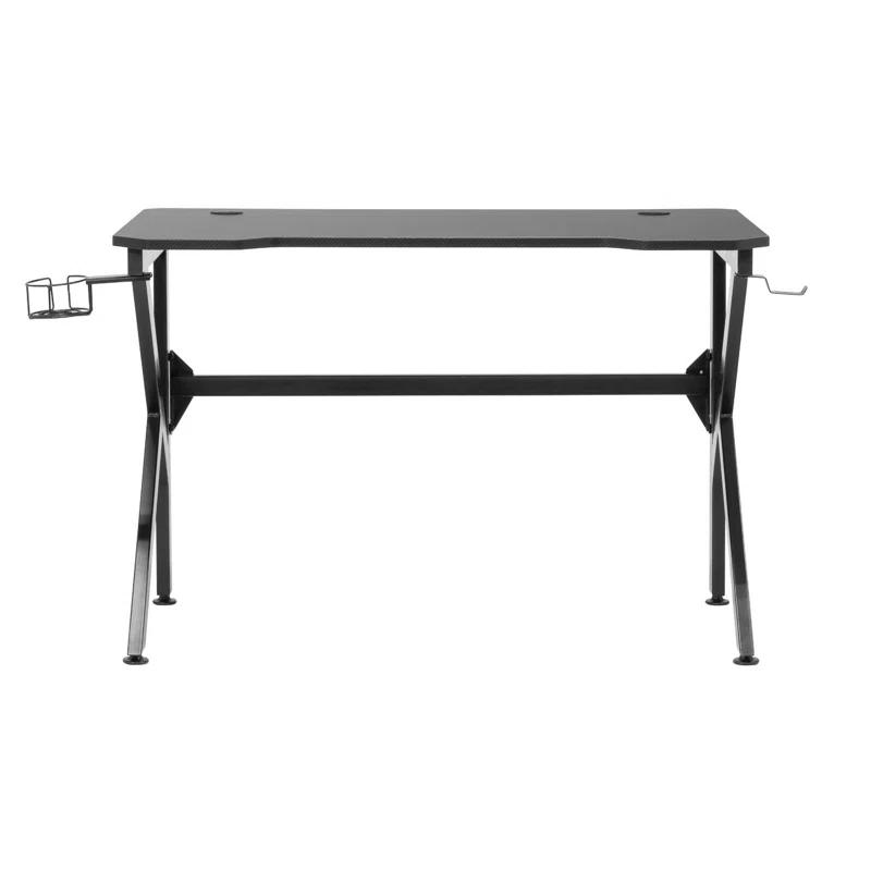 48" Black Carbon-Fiber Inspired Gaming Desk with Charging Hub