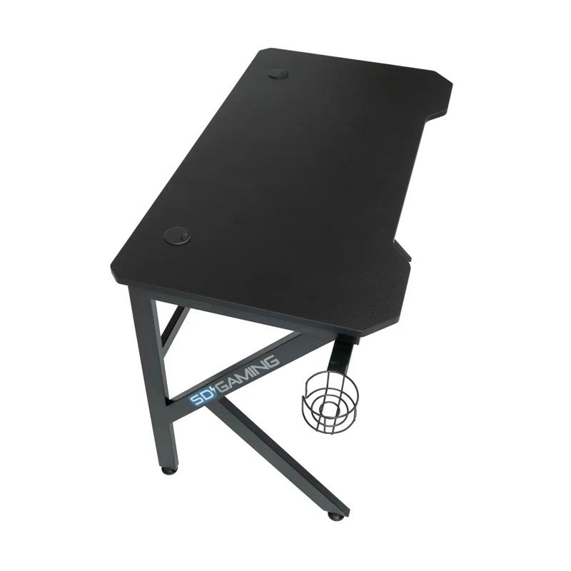 48" Black Carbon-Fiber Inspired Gaming Desk with Charging Hub