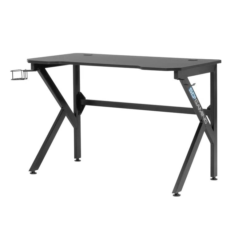 48" Black Carbon-Fiber Inspired Gaming Desk with Charging Hub