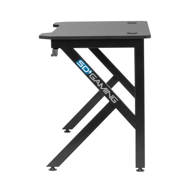 48" Black Carbon-Fiber Inspired Gaming Desk with Charging Hub