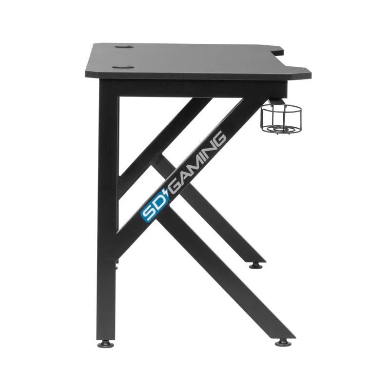 48" Black Carbon-Fiber Inspired Gaming Desk with Charging Hub