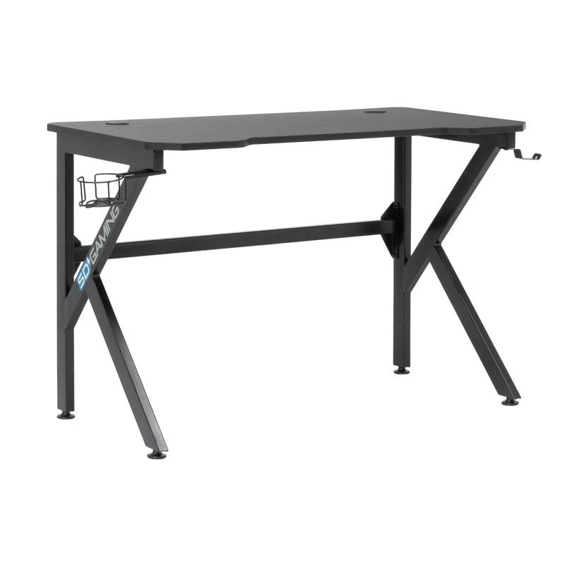 48" Black Carbon-Fiber Inspired Gaming Desk with Charging Hub