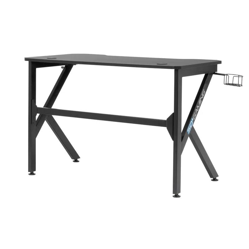 48" Black Carbon-Fiber Inspired Gaming Desk with Charging Hub