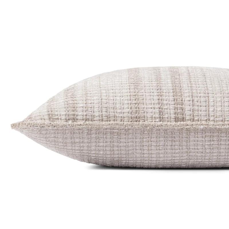 Ivory and Beige Striped Chenille Throw Pillow