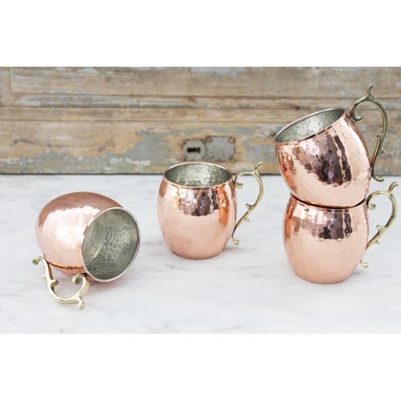 Maithil Art Handcrafted Hammered Moscow Mule Solid Copper Mug / Cup, 16 Ounce, Set of 4