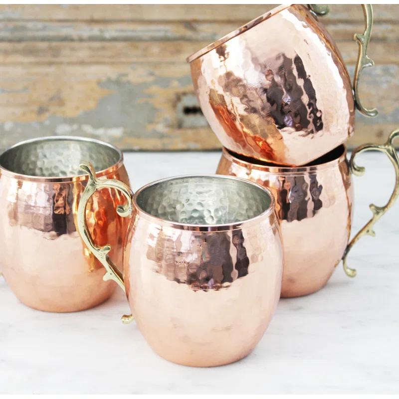 Maithil Art Handcrafted Hammered Moscow Mule Solid Copper Mug / Cup, 16 Ounce, Set of 4
