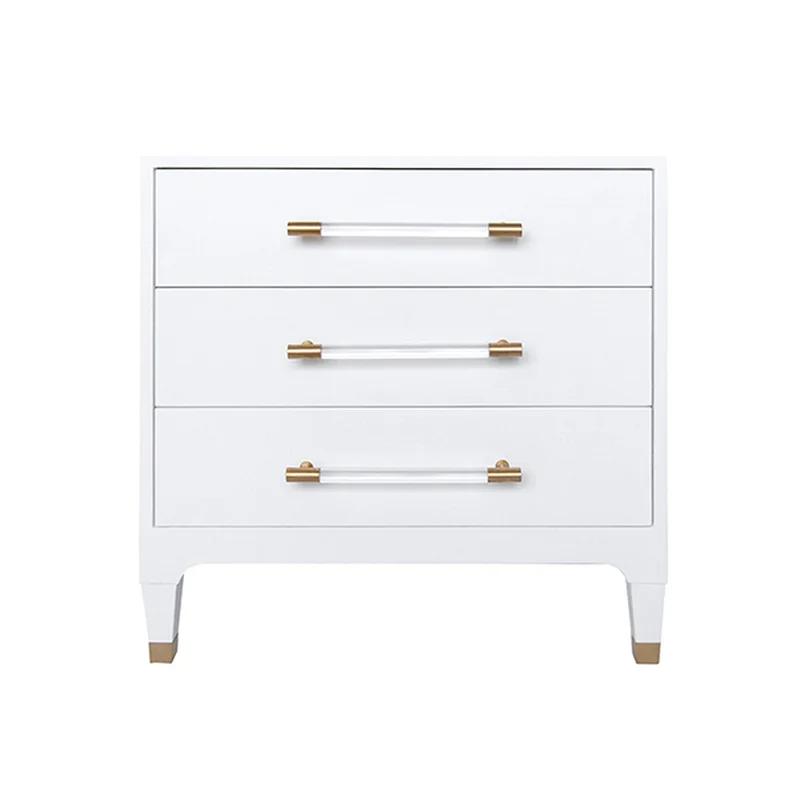 Bethany Contemporary White Linen & Brass Nightstand with Storage