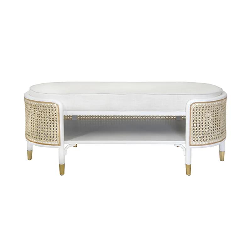 Contemporary White Linen Upholstered Storage Bench 46"