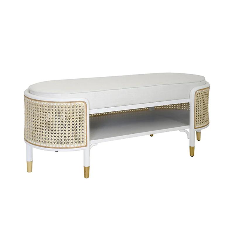 Contemporary White Linen Upholstered Storage Bench 46"