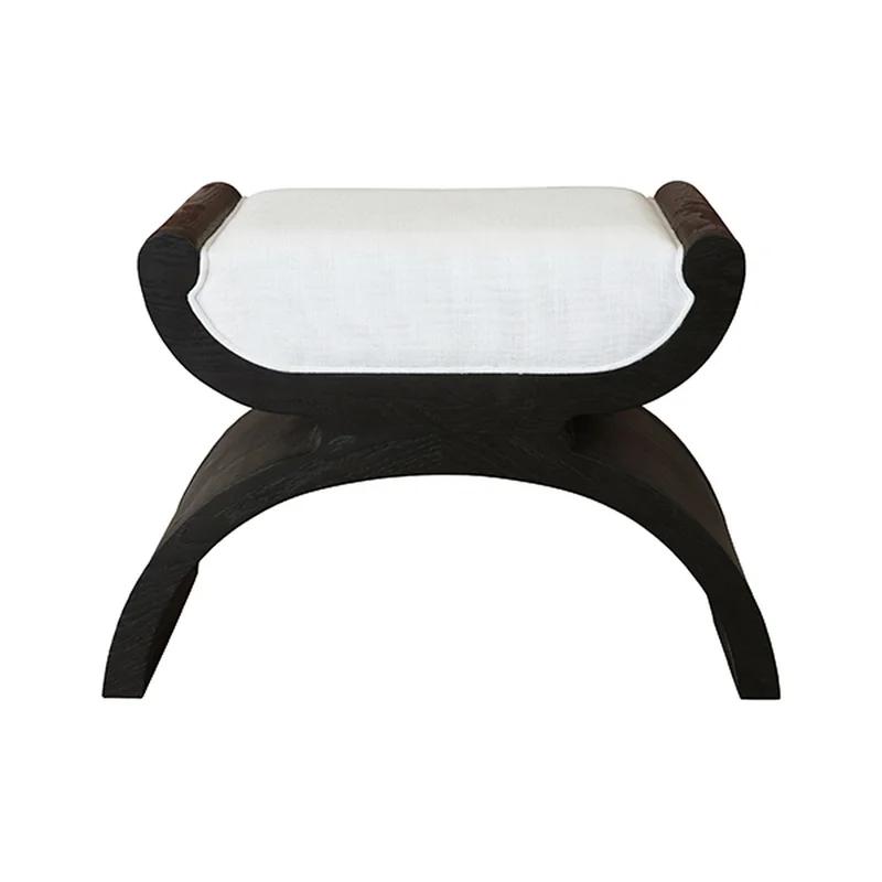 Espresso Oak Curved Base 26" Accent Stool with White Linen Cushion