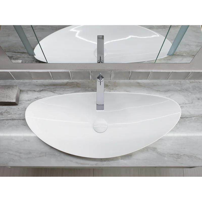 Veil Gloss Black Oval Ceramic Trough Vessel Bathroom Sink