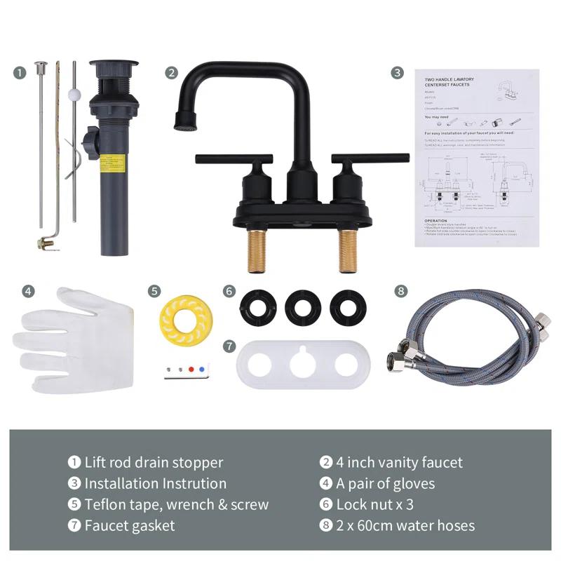 Centerset 2-handle Bathroom Faucet with Drain Assembly