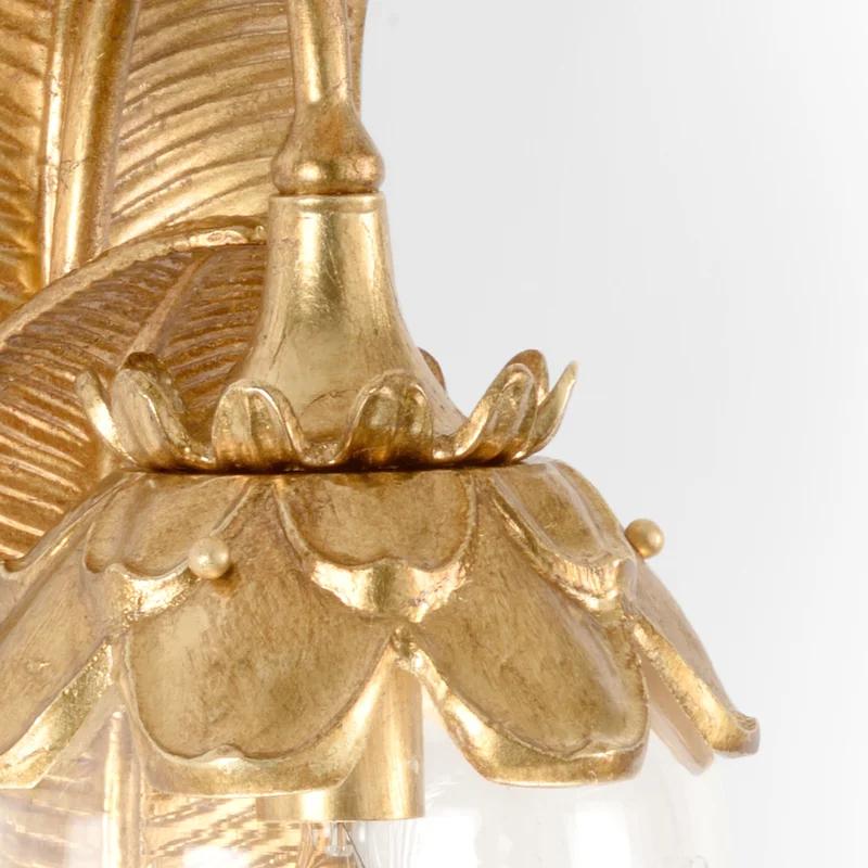 Elegant Gold Leaf Direct Wired Aluminum Sconce with Etched Glass