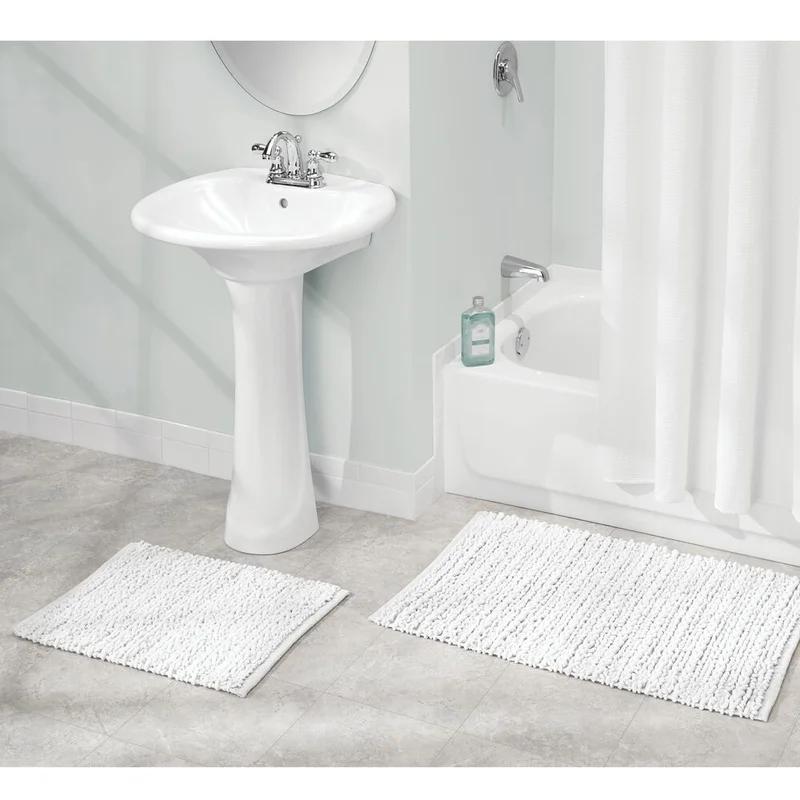 Soft Cotton Chunky Braided 3-Piece White Bathroom Rug Set