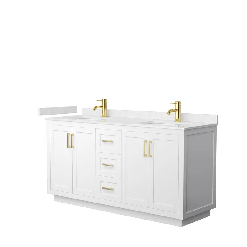 Miranda 66'' White Double Freestanding Bathroom Vanity with Marble Top and Gold Trim
