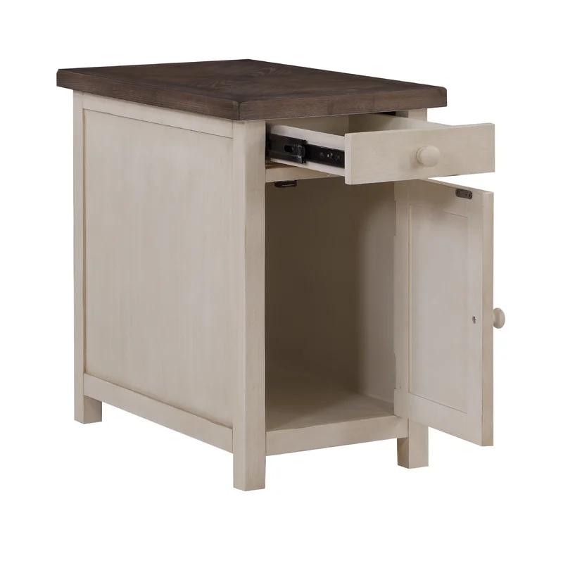 Transitional Rectangular Chairside Table in Cream with Storage
