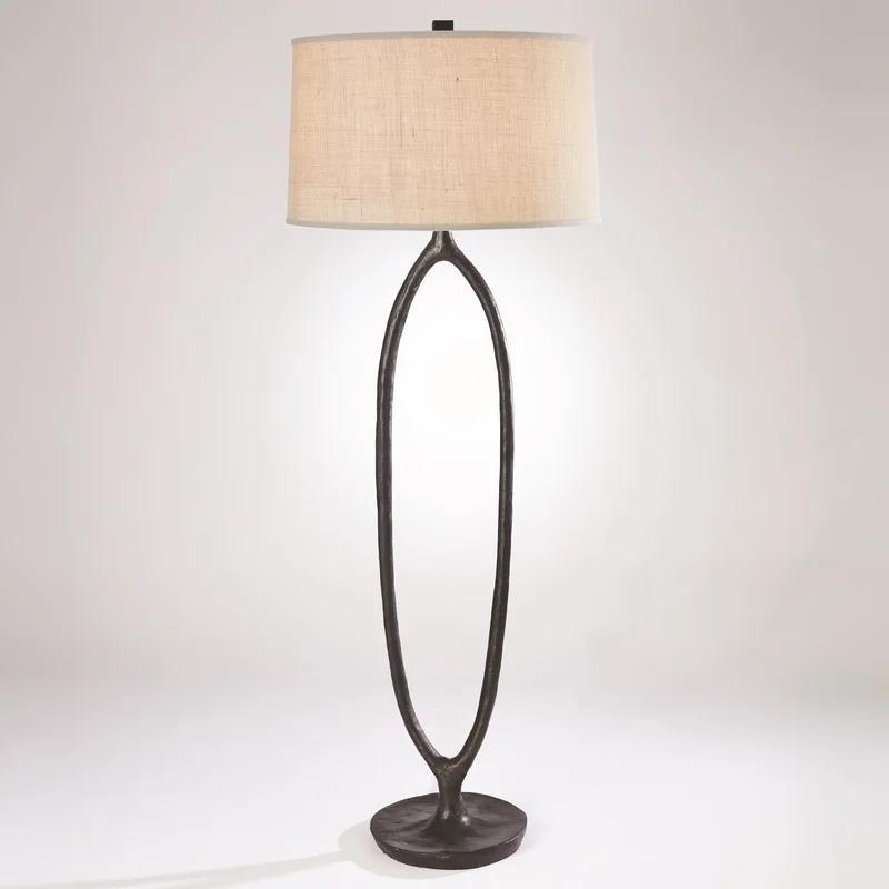 Ellipse Bronze Base Floor Lamp with White Burlap Shade