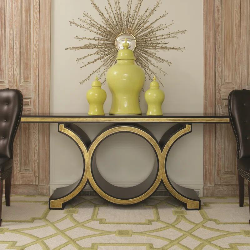 Satin Black & Gold Leaf Solid Poplar/Oak Console Table