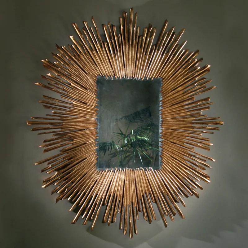 Baroque Inspired Gold Leaf Soleil Rectangular Wood Mirror