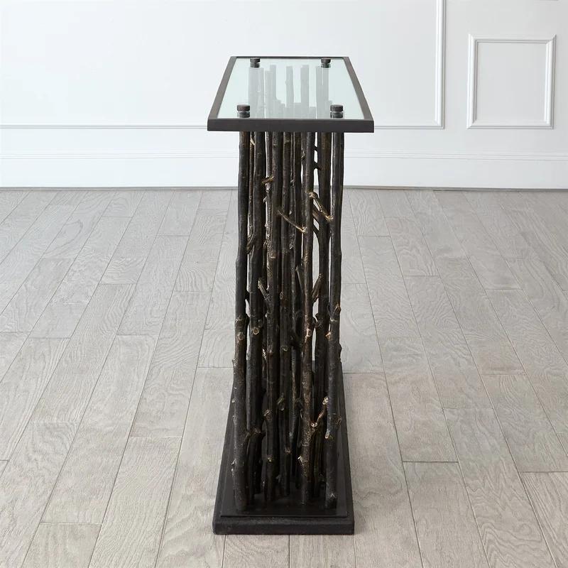 Bronze and Glass Rectangular Console Table with Storage