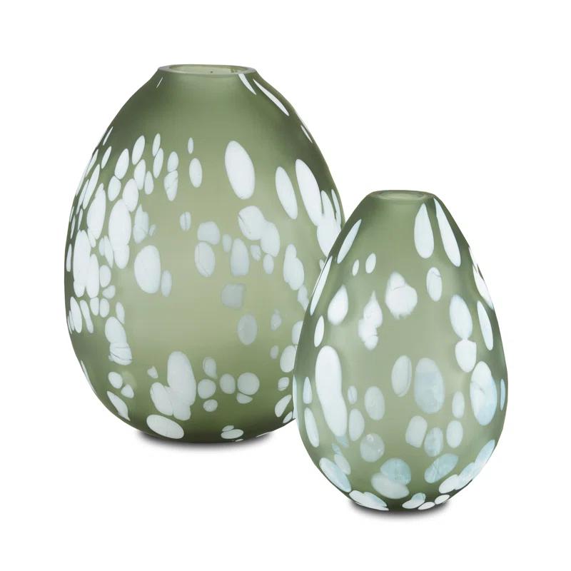 Elysian Splendor Handcrafted Green & White Glass Table Vase Duo