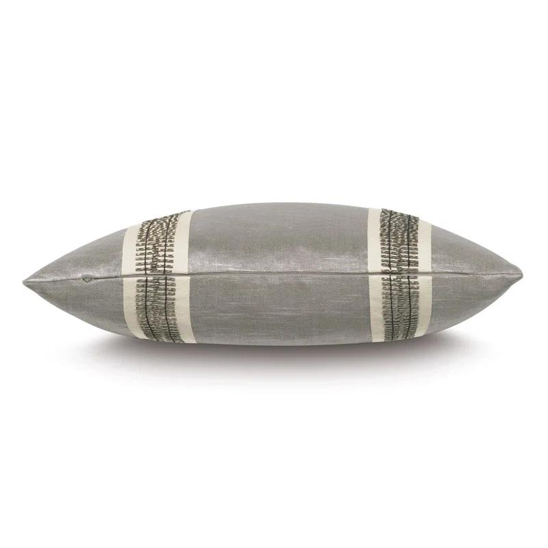 Taupe Linen Blend Square Throw Pillow with Appliqued Trim