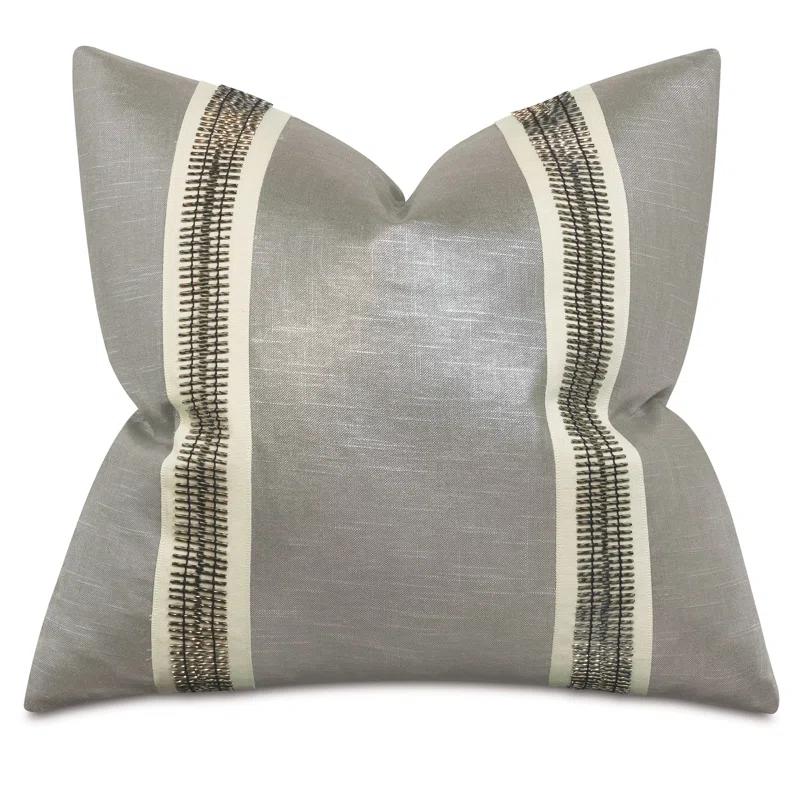 Taupe Linen Blend Square Throw Pillow with Appliqued Trim