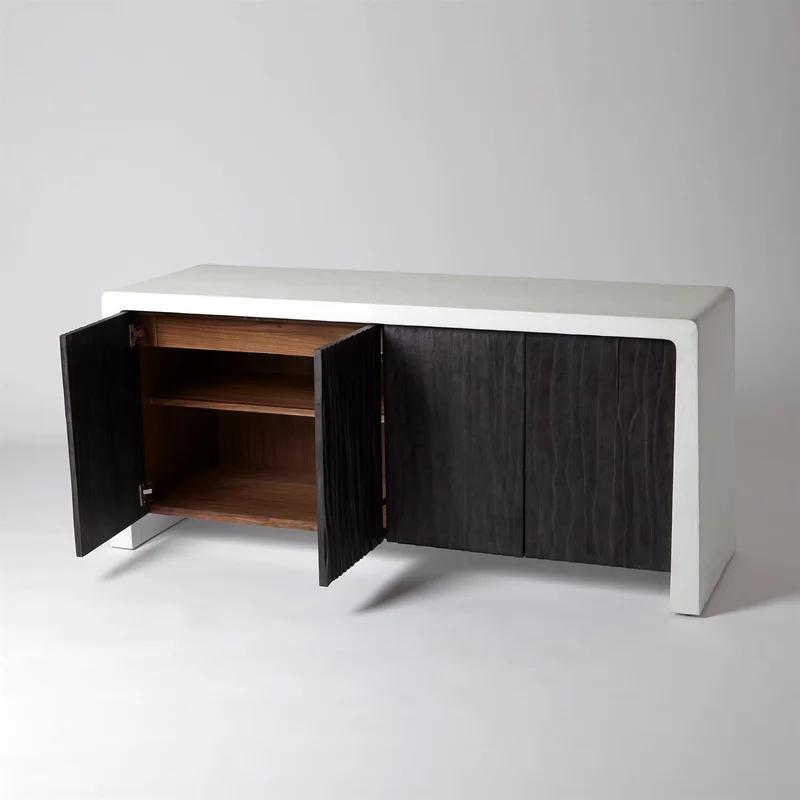 Karl White Resin and Walnut Cabinet with Adjustable Shelving