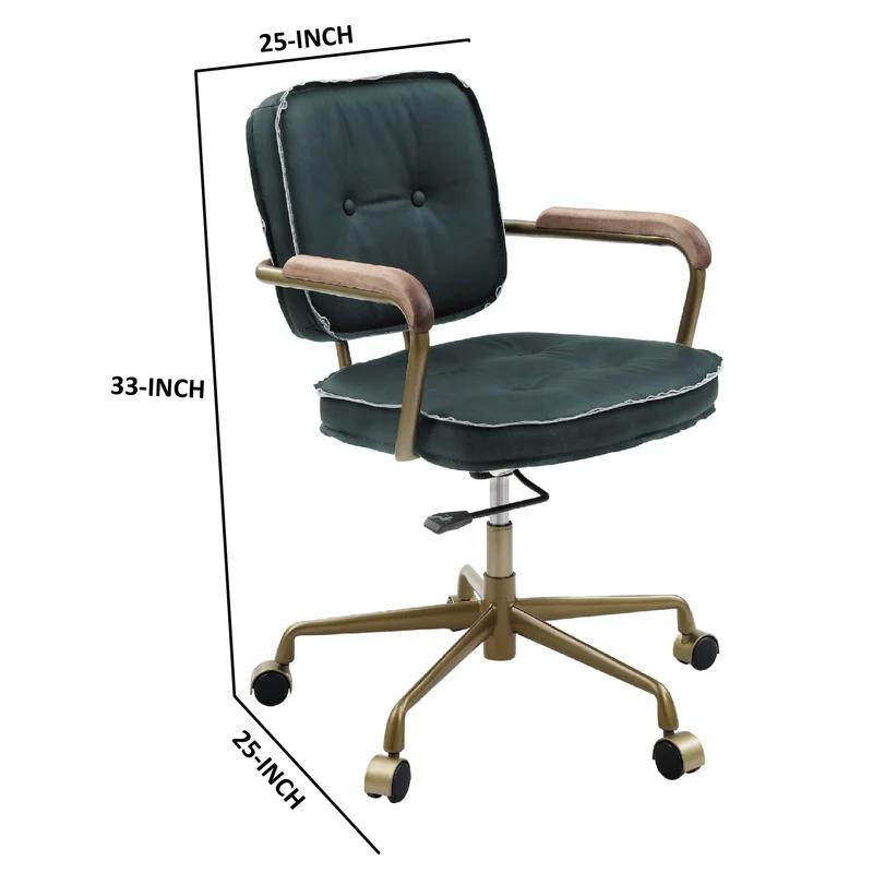 Emerald Green Top Grain Leather Task Chair with Metal Base