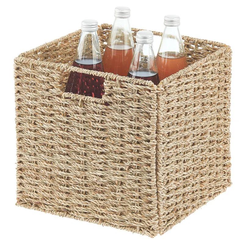 Natural Seagrass Rectangular Woven Kitchen Basket Set with Handles