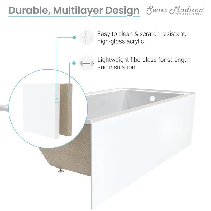 Concorde 60" x 32" Acrylic Glossy White, Alcove, Integral, Apron Bathtub