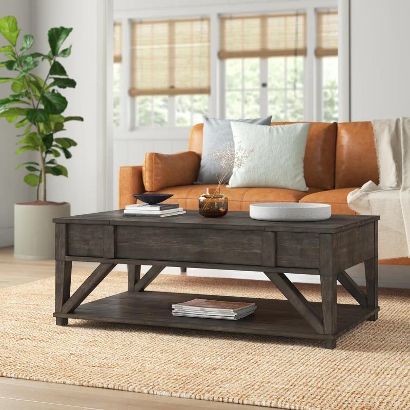 Midnight Oak Brown Rectangular Lift-Top Coffee Table with Storage