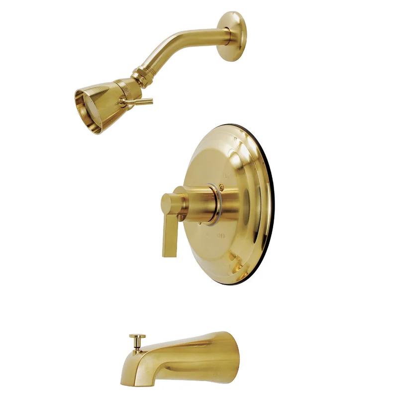 Modern Brushed Brass Wall-Mounted Tub and Shower Faucet