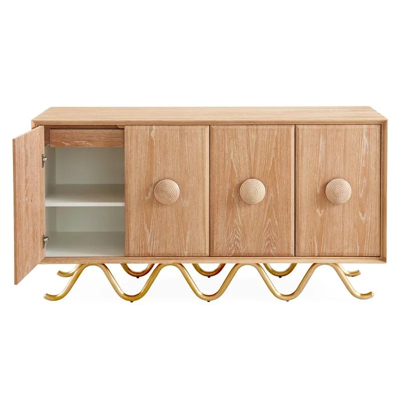 Brussels Grand Oak Buffet with Brushed Brass Base and Velvet-Lined Drawers