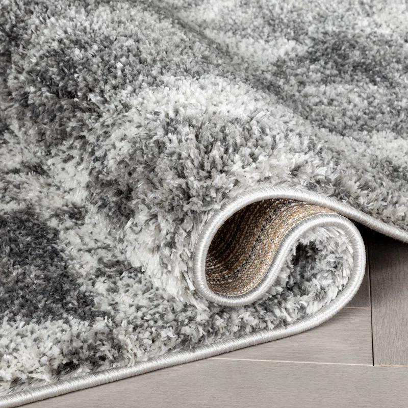 Union Rustic Mareco Geometric Moroccan Shag Grey Area Rug