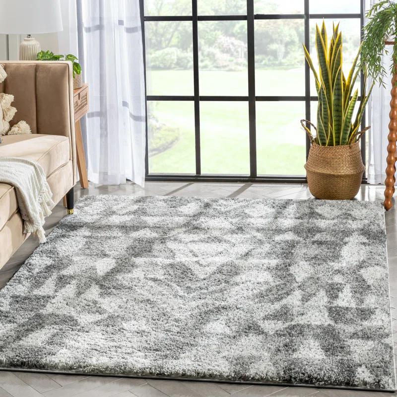 Union Rustic Mareco Geometric Moroccan Shag Grey Area Rug
