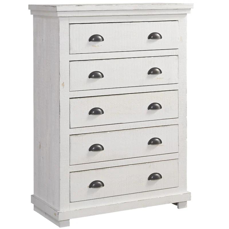 Willow Distressed White Solid Wood 5-Drawer Cottage Chest