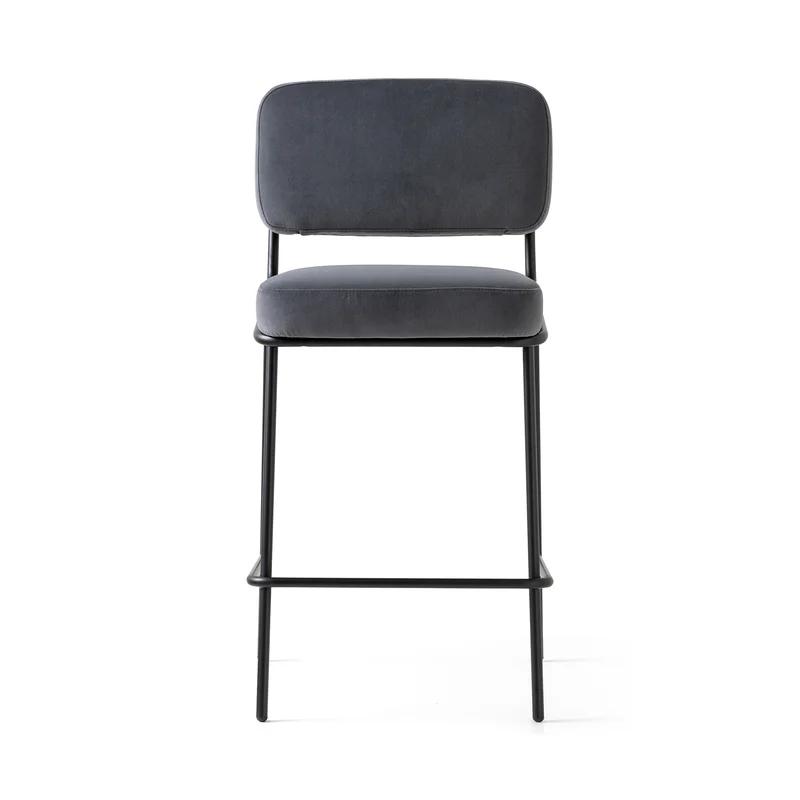 Matte Black Metal Frame Counter Stool with Light Sand Upholstery